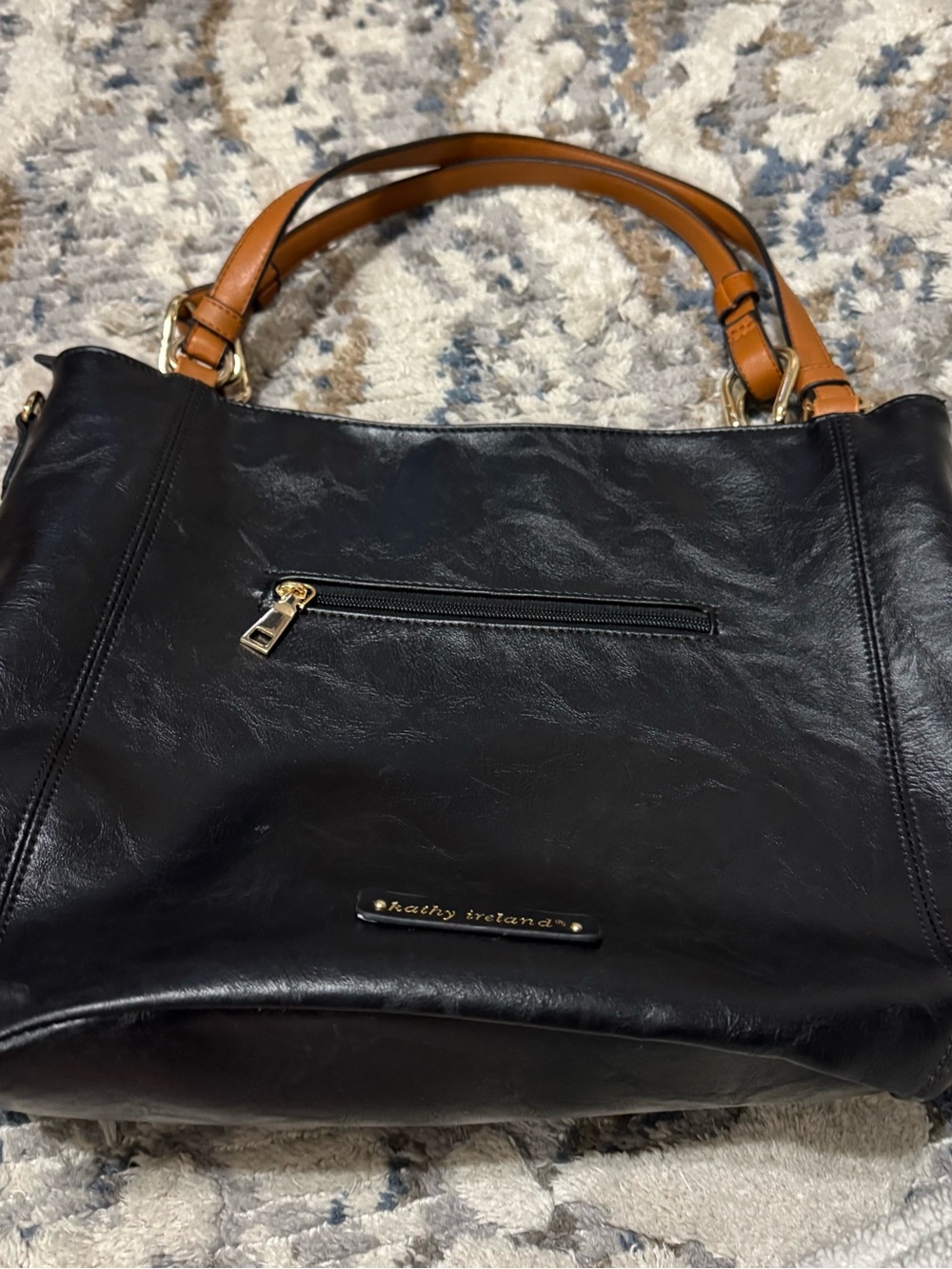 kathy ireland Black Shoulder Tote with Tan Handles